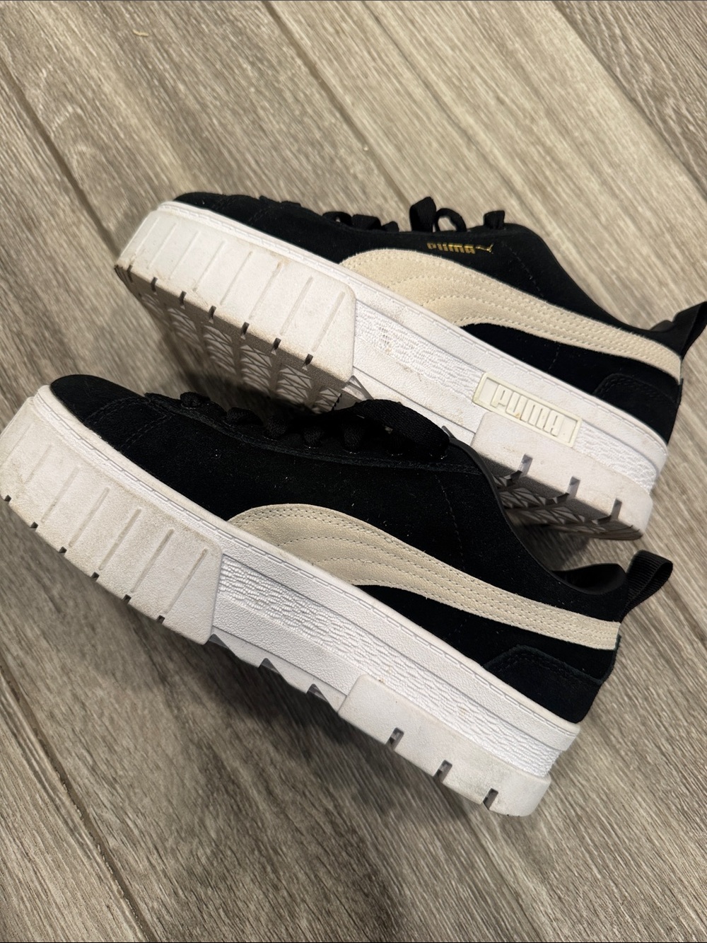 Puma Black & Cream Platform Suede Sneakers